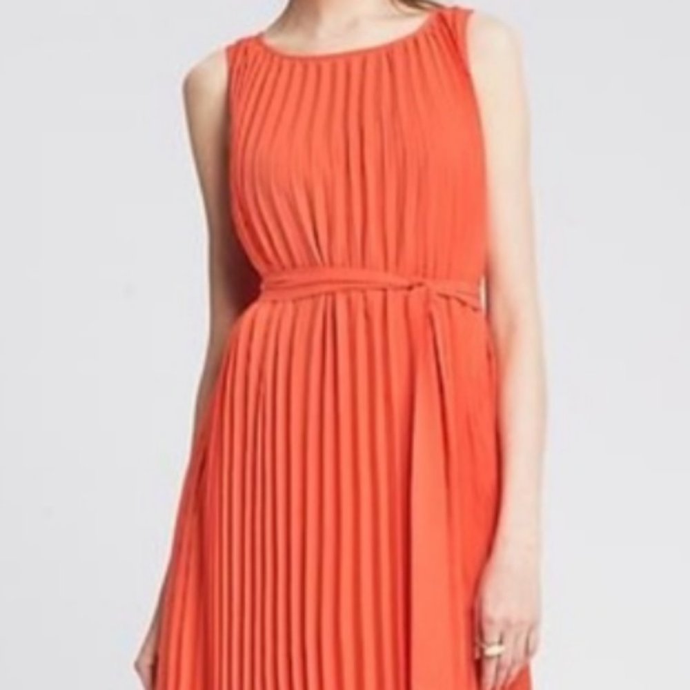 BANANA REPUBLIC Orange Coral Pleated Trapeze Dress